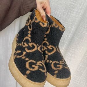 Authentic Gucci Sherpa Ankle Booties with iconic pattern